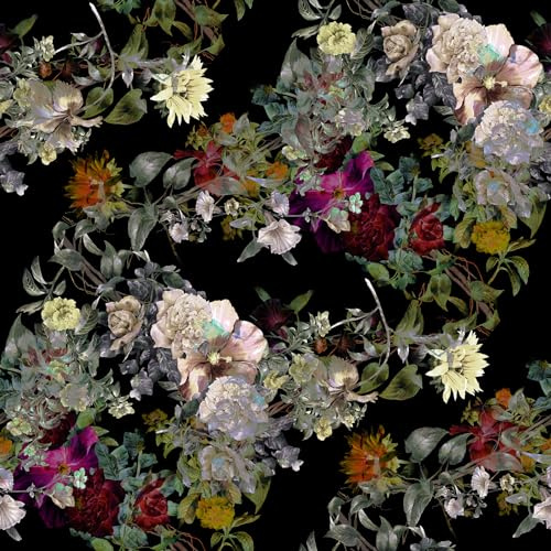 FunStick Black Floral Wallpaper Stick and Peel Scarlet Romance Self Adhesive Wallpaper Green Leaves Flowers Vinyl Wrap for Bathroom Bedroom Dark Pink Floral Sticky Back Plastic for Cupboards 44.5CM×3M
