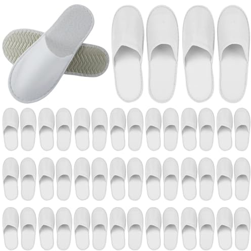 Behogan 24 paia di pantofole in spugna, per hotel e salon spa, colore bianco, 4 mm, chiuse, unisex, pantofole usa e getta, 41 EU