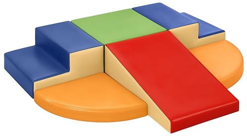 Wilwolfer Blocchi per Bambini in Schiuma Set: 6 Pezzi Pelle PU Set da Gioco Blocchi Morbidi per Bambini - Doppia Scala Percorso a Ostacoli per Infanzia per Soggiorno Cameretta e Asilo Nido(Classico)