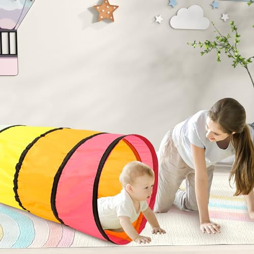 180CM Play Tunnel for Toddlers, 46CM Round Opening Pop Up Tunnel Tent for Kids, Colorful Collapsible Crawl Through Tunnel for Baby Infant or Pet, Indoor Outdoor Backyard Game