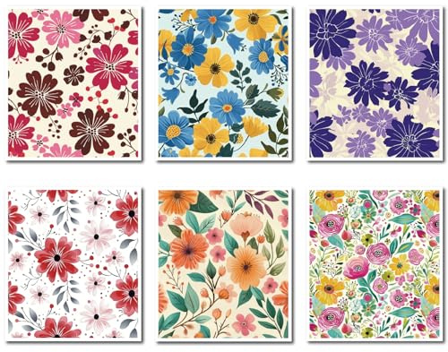 CREATCABIN 6 paño de Cocina con Diseño de Flores 6 estilos de Algodón Colorido Reutilizable Lavable Absorbente Estilo Vintage Sueco para el Hogar Cocina Inauguración de la Casa Toallitas 19.5 x 17.2cm