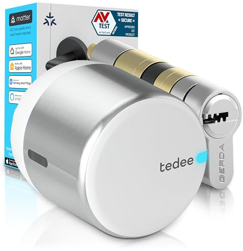Tedee GO2 Alu Cerradura Inteligente con Cilindro Exxo Smart, Cerradura Electrónica Bluetooth para Puerta, Acceso Remoto sin Llave por App, Desbloqueo Automático, Compatible con Alexa y Google Home