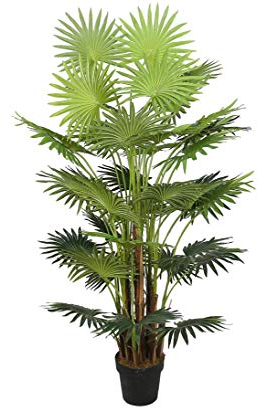 Kunstpalme Areca 160cm hoch mit 41 Fächerpalmwedel und echtem Palmfasermaterial - Künstliche Fächerpalme Dekopalme im Topf