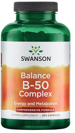 Swanson Balance B-50 High-Potency B Vitamin Complex for Busy Adults Seeking Immune, Heart, and Nervous System Support (250 Capsules)