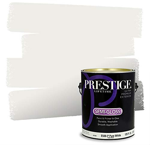 PRESTIGE Paints Exterior Paint and Primer In One, 1-Gallon, Semi-Gloss, Comparable Match of Sherwin Williams* Pure White*