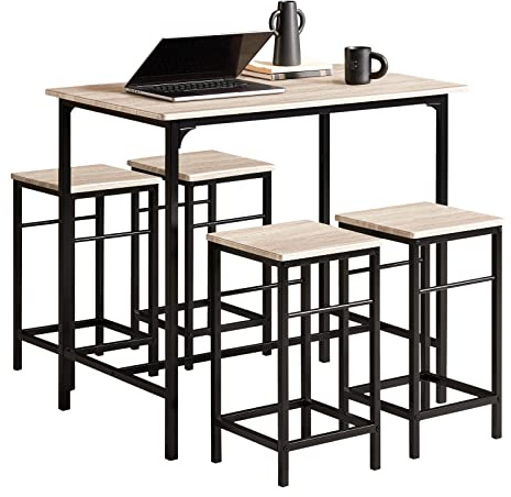 SoBuy Breakfast Bar Table and Stools Set 5-Piece Kitchen Dining Set with High Table & 4 Stools Space Saving Compact Bar Furniture for Small Kitchens and Flats OGT11-N