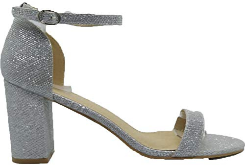 Womens Ladies Girls Block high Heel Ankle Strap peep Toe Strappy Sandals Shoes Pumps Party UK Big Sizes (UK12/EU46, Silver Glitter)