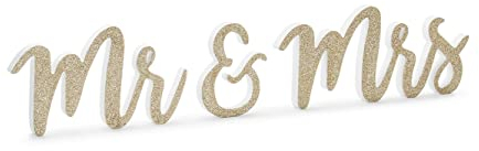 PartyDeco Holzschriftzug Mr & Mrs, Gold, 50x10cm