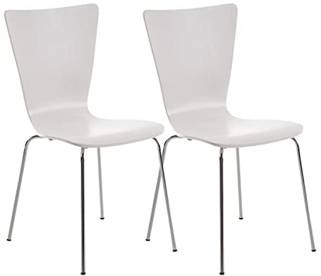CLP 2X Stapelstuhl Aaron Mit Holzsitz Und Ergonomischer Sitzfläche I Konferenzstuhl Mit 45 cm Sitzhöhe, Farbe:weiß