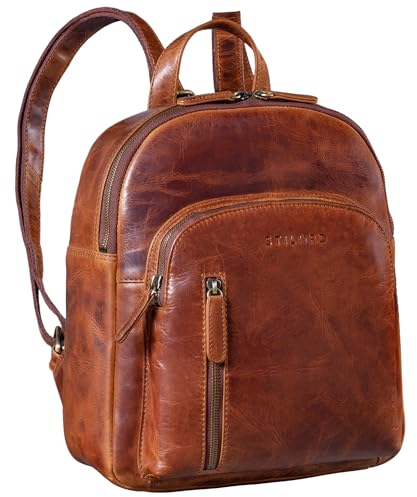 STILORD 'Summer' Daypack Frauen Leder Rucksack Kleiner Tagesrucksack Cityrucksack Vintage Stadtrucksack Elegant und Modern Rucksäcke Damen Echtleder, Farbe:kara - cognac