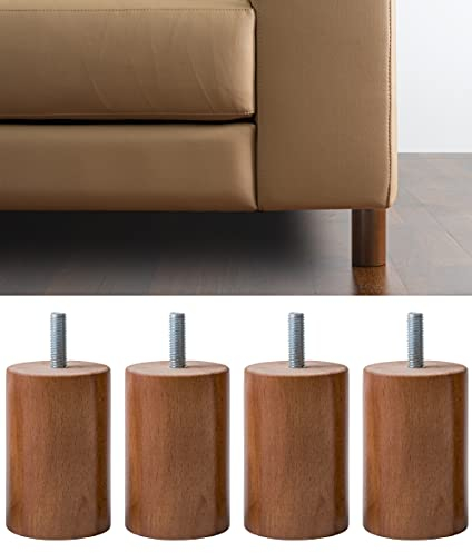 IPEA Piedini per Mobili e Divani in Legno colore Noce – Made in Italy – Set di 4 Gambe con Forma a Cilindro per Armadi e Poltrone – Piedi Colore Noce – Gambe per Mobili – Altezza 100 mm