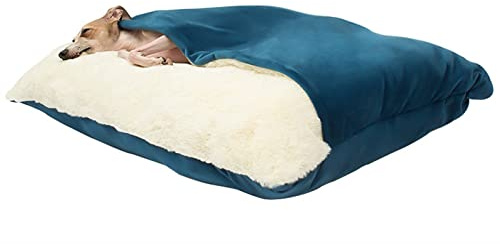 Calming Dog Cave & Cat Nest Winter Warm Sleeping Bag, Soft Plush Square Hooded Bed for Dogs & Cats, Machine Washable Small Medium Dog Bed with Removable Cover