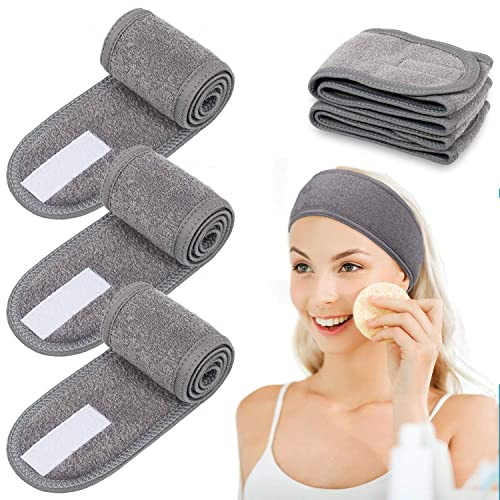 ZEACCT 4 Pcs Bandeaux de Maquillage Visage,Bandeau Cosmétiques Femme Bandeaux Spa Cheveux Beauté Femme Yoga Visage Bain Maquillage Douche Bandeau Sport-Gris