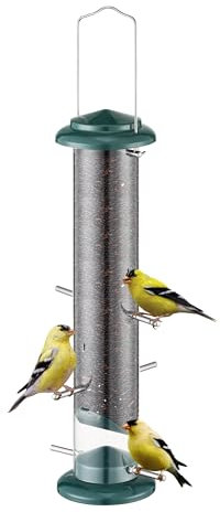 iBorn Metal Niger Seed Bird Feeder for Outdoors,Bird Feeders Hanging Hanging,Bird Seed feeder for Goldfinch，Bird Feeders for Small Birds with 12 Small Ports,8 Metal Perches,35.6cm（14 Inch）,Green