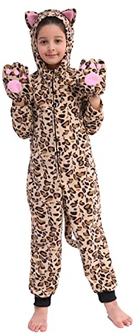 Sincere Party Fleece Cheetah Onesie kostym Halloween Leopard katt kostym för barn M (6-8)