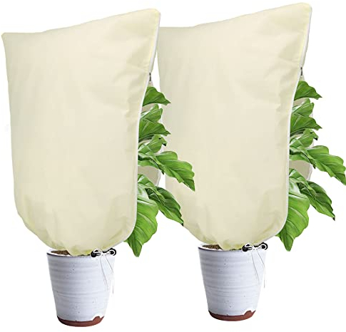 Verdenu Winterschutz für Pflanzen, 2 Stück L 100 * 80CM Winterschutz für Kübelpflanzen 80g/㎡ Dicker Pflanzen Winterschutz Tasche mit Reißverschluss und Kordelzug, Gefrierschutz Kälte für Pflanzen