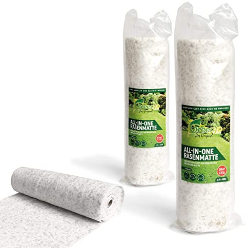 Greenyp® All-In-One Grassamen Matte, biologisch abbaubare Rasenmatte, Rasensamenmatte, Rollrasen, Rasenrolle, Rasenvlies, Matte mit integrierten Rasensamen, schnellkeimend, 0,5m x 200m (100m²) [SET]
