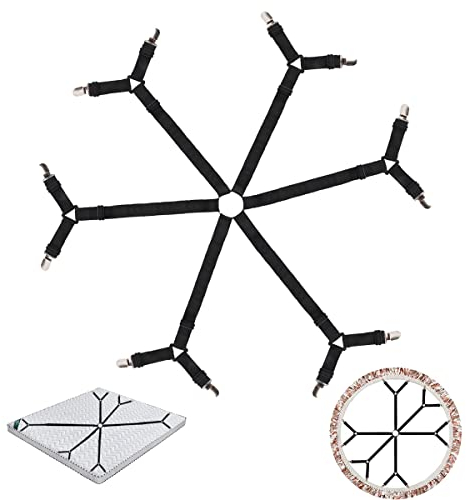 Elastische Bettlakenspanner - Bettlaken Spanngurte Matratzenklammern mit Langen Spannbändern, Bettlakenspanner Verstellbar mit 6 Metall Clip passend für runde und quadratische Matratzen 1 Stück