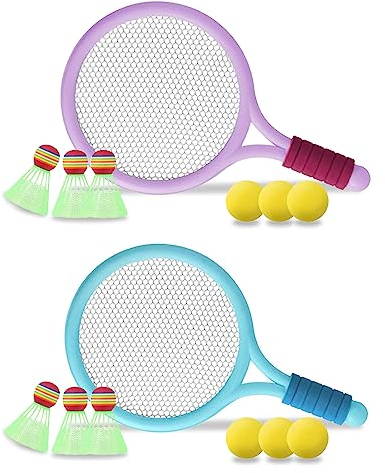 Kinder Federballset,Kinder Tennisschläger,Badminton Racket Spielzeug,Leichte Badminton-Set,Tennisschläger Geschenkset für Kinder Outdoor Indoor Sport,Bringen Sie 6 Badmintons und 6 TennisbäLle