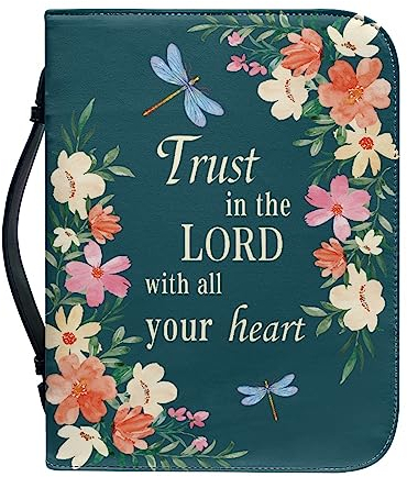 Kuiaobaty Lord Quotes Print Bibelhülle mit Griff, Blumen Libelle Kunstleder Buchhülle mit Reißverschluss, kleines Lager 4 Größen
