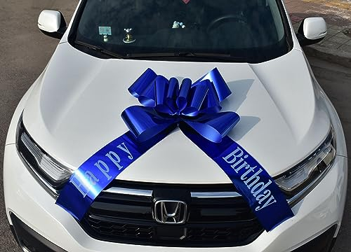 Chexin Riesige Große Blau Schleife für Auto Geburtstag，Happy Birthday，Geschenkschleife Große - XXL 58.4 cm, und Schleife mit 185 cm Bänder, Riesige Autoschleife, Große Masche, Car Bow für Fahrrad