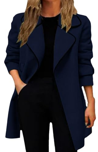L9WEI Gabardina para Mujer, Abrigo Informal de Solapa, Chaqueta de Manga Larga Monocolor, Elegante Ropa de Exterior, Cálido y Suave para Otoño e Invierno