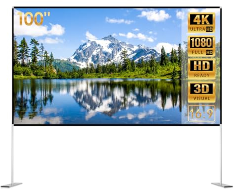 Todeco Projektion Leinwand mit Stand 100 Zoll, 16: 9 Outdoor Indoor Projector Screen Schnelles Falten Tragbare Leinwand Beamer HD 4K, mit Tragetasche für den Hinterhof-Filmabend