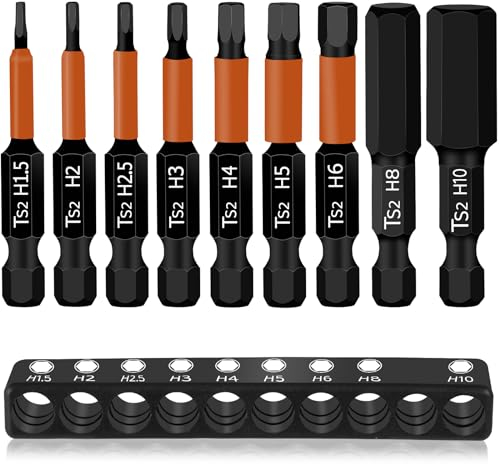TAIHOBO 9 Stück Hex Bit Set Lang Schlagschrauber Bits, Innensechskant Bitsatz für Akkuschrauber, Magnetischen Hexagon 50mm Lange Bits Set S2H1.5-10mm Stahl Bit Satz, 1/4 Zoll Inbus Langbits Set