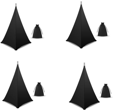 Ronlok 4 soportes para altavoces, soporte para altavoces DJ, trípode Scrim Rock con bolsa de transporte, cubierta negra de 360 grados para bodas, actuaciones en escenarios
