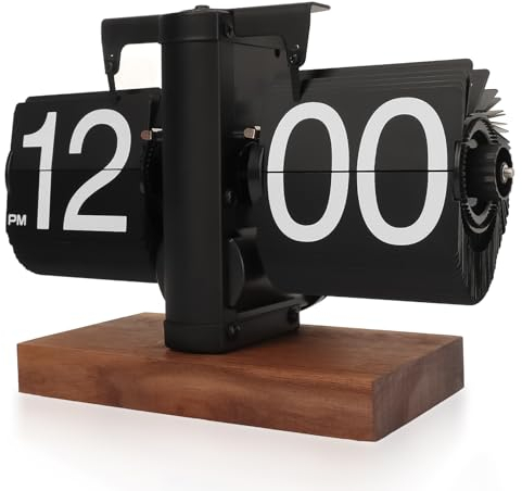 Yusat Retro-Flip-Uhr, Vintage-Tischuhr, digital, automatisches Drehen, batteriebetrieben, mechanische Schreibtischuhr, schwarz, ideal Zuhause, Büro, Raumdekoration (Batterie