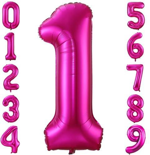 40in Hot Pink 1 Balloon, Helium Foil Mylar Giant Number 1 Balloon for Girls Birthday Party Wedding Anniversary Decoration