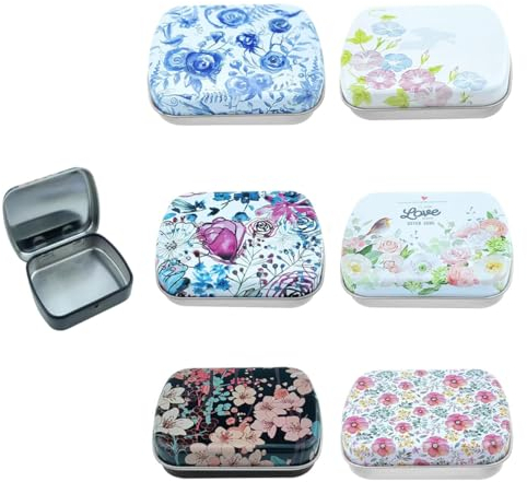 Mkemka 6Pcs Mini Rectangular Iron Tin Box - Portable Storage Containers With Lid for Candy, Coin, Tiny Bead, Earplugs, Nail, Jewelry Findings