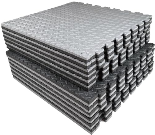 AIRHOP Upgraded 0.79 Extra Thick 48 Sq Ft High-Density Eva Foam Exercise Gym Mats, 12 Pcs Large Interlocking Puzzle Floor Tiles (24x24) for Home Gym, Black&Gray