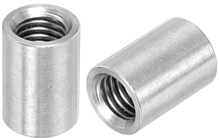 QUARKZMAN 4pcs M10 Rond Connecteur Écrous, 304 Inox Acier Accouplement Écrou 20mm/0.8 Longueur Manchon Tige Barre Goujon Écrou pour Support, M10x20x14mm