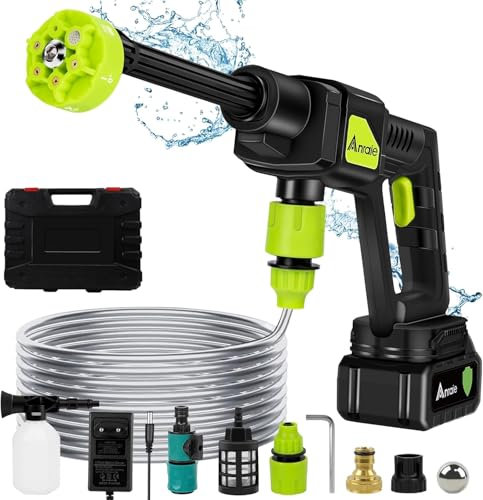 Akku-Hochdruckreiniger - 452PSI mobiler Hochdruckreiniger, 1,3GPM handgehaltene elektrische Hochdruck-Autowaschpistole mit 6-in-1-Düse, wiederaufladbarer Hochdruck-Autowaschreiniger für Zäune, Terrass