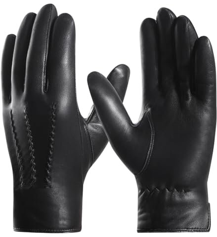Harssidanzar Herren Lederhandschuhe Handschuhe Herren Leder Komfort Kaschmir Gefüttert GMEU006,Schwarz,Größe XL