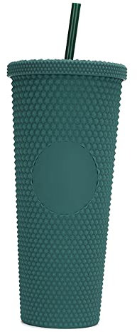 YIWEOG Tazas Vaso de agua de gran capacidad de 710ML/24OZ, vaso mate completamente tachonado, vaso de plástico reutilizable con tapa de paja a prueba de fugas de apertura amplia