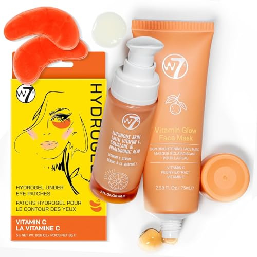W7 Vitamin C Booster Set – Essentials für einen frischen Glow – mit Vitamin C Serum, Gesichtsmaske & Augenpads (5 Paar)