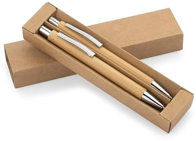 WPRO Schreibset Max Bambus Kugelschreiber + Druckbleistift, einziehbar, Metallclip, Bleistiftmine, nachhaltig, Geschenkset, robust, blau