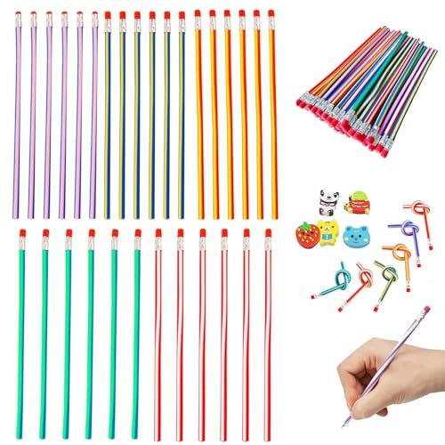 Biegebleifte,bunt Biegebleistift,Lápices Flexibles y Goma de Borrar Kit,30pcs Lápices Flexibles en Color,Lápices Flexibles para Niños,Lápices Mágicos para Niños,Lápices Flexibles y Goma,Doblar Lapiz