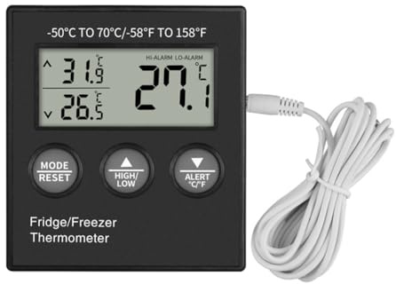 Kdouehg Mini termostato para frigorífico, termómetro digital electrónico para frigoríficos, alarma de temperatura alta/baja -50-70 ℃
