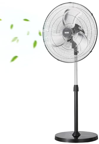 VEVOR Industrieller Standventilator, 570 mm, 90-Grad-Oszillationsventilator, höhenverstellbare Ventilatoren mit 3 einstellbaren Geschwindigkeiten, Windmaschine für Werkstatt, Lagerhaus, Schwarz