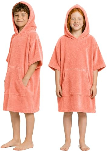 CalmyBEACH Poncho da bagno in spugna per bambini ragazzi - ragazze Poncho da surf 100% cotone Poncho da spiaggia asciugamano con cappuccio Poncho da surf Accappatoio, pesca, 6-9 Jahre