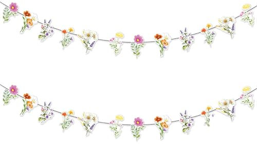 Lot de 2 guirlandes de fleurs de printemps - Bannière en papier - Décorations de fête - Bannière florale pour mur, anniversaire, jardin, mariage, décoration intérieure et extérieure