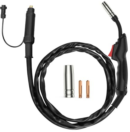 HITBOX MIG Welding Torch MB14AK, 2.5m Hose with Euro Connector, 16mm² Copper-Clad Aluminum Cable, GX16-04 Aviation Plug, 0.8mm and 1.0mm Contact Tips Included, Accessories for MIG Welding