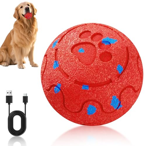 Jadyon Palla Giocattolo interattiva per Cani, Palla Intelligente semovente per Cani, Palla indistruttibile per Cani, Palla autorotolante per Cani, Giocattolo per Cani di Taglia Media e Grande (Rosso)