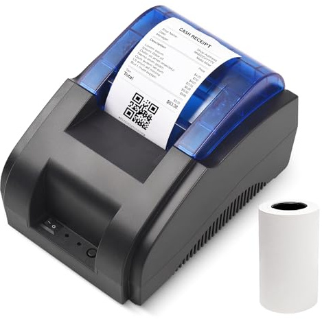 Bisofice Impresora térmica de Recibos de 58 mm para Escritorio, Impresora de Recibos con 1 Rollo de Papel, Compatible con Windows/Linux/Android/iOS, Compatible con Comando ESC/POS