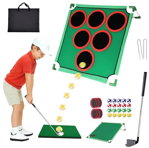 Golf lekset, bakgård golf putting grön matta, 20 självhäftande bollar, 6 hålskydd & bärväska, pojke vuxen träningssystem för fest förmåner semester strand