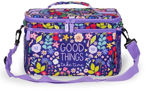 Legami - Bolsa para el almuerzo, Flowers, gran capacidad de 7,7 litros, correa ajustable para el hombro, 28 x 17 x 15 cm