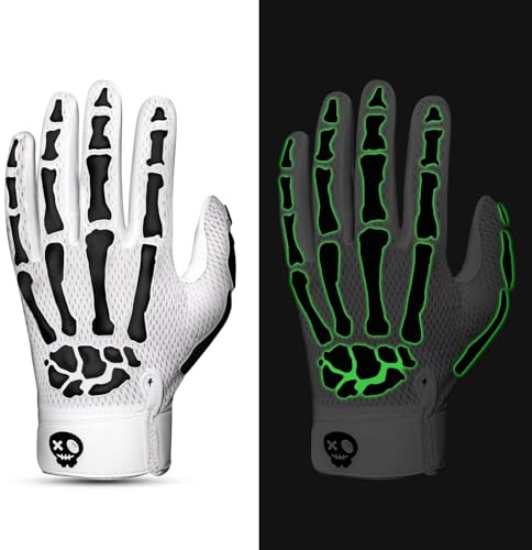 RIGWARL Youth Football Gloves for Boys Girls, Lineman Gloves Football for Adults with Injected Bones, Receiver Skeleton Glove Glow in the Dark(White, M)